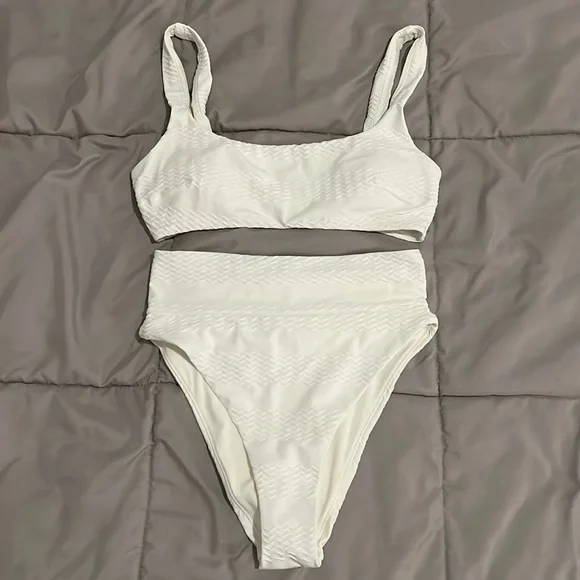 American Eagle Outfitters Swim Ae White Two Piece High Waisted